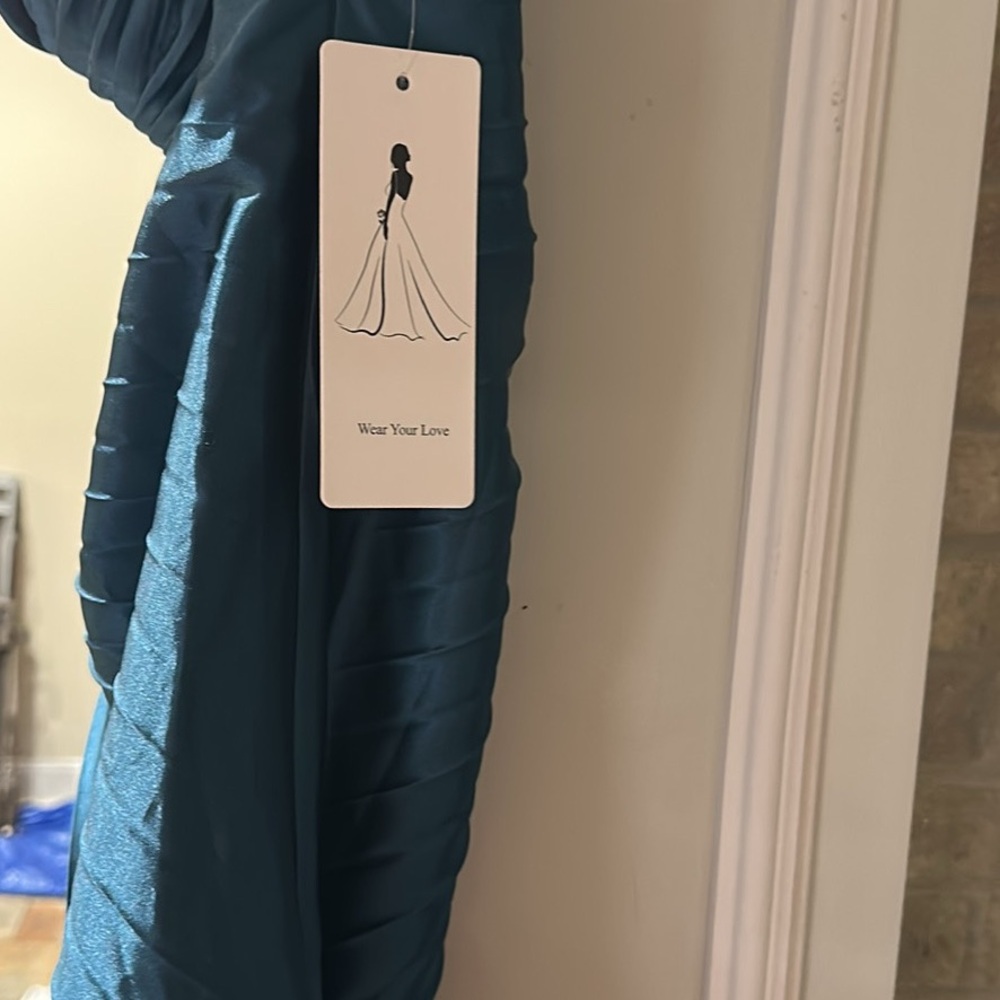 Teal Ruched Dress - Picture 4 of 4